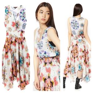 Desigual Romantic Boho Flowy Assymetrical Dress Fairycore Grunge Size US 6